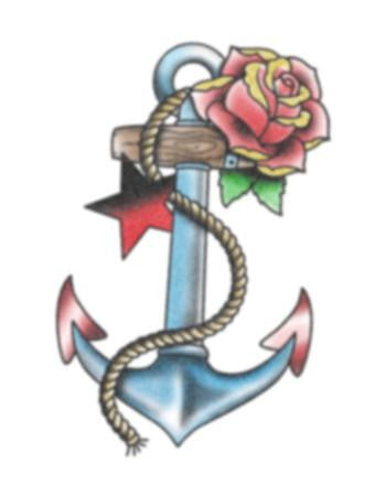 traditional anchor rose tattoo