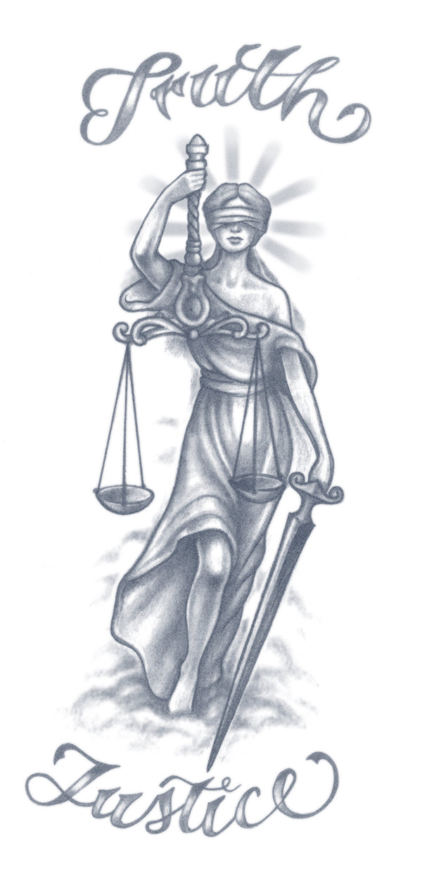 lady justice chest tattoo