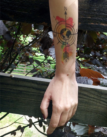 Temporary Tattoo Sticker Black Compass English Letters Arrow Flower Fake  Tattoos Waterproof Tatoos Arm Large Size For Women Men - Temporary Tattoos  - AliExpress