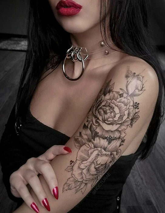 Sexy Flower Temporary Tattoos Women Body Art Painting Arm Legs Tiger Dragon  Sticker Realistic Fake Black Rose Waterproof Totem